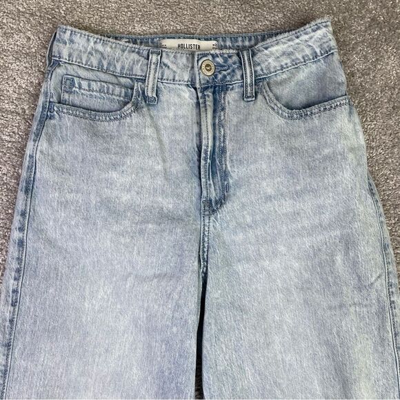 Hollister Jeans Womens 25 Short Blue Baggy Wide Leg High Rise Lightweight Cuffed - Picture 2 of 12